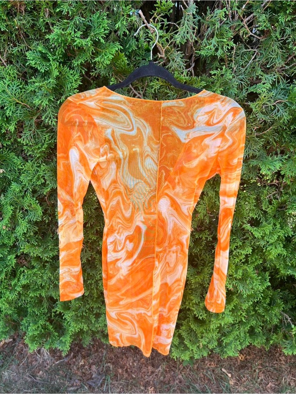 naked wardrobe Orange & White Swirl Long Sleeve Coverup Dress